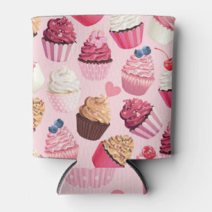 Rafraîchisseur Pour Canette Pink Cupcakes Pastel : Motif Vintage.