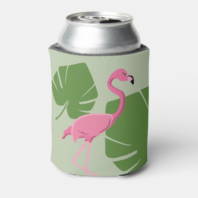 Rafraîchisseur Pour Canette Pink flamingo Tropical Green feuilles (Can Dos)