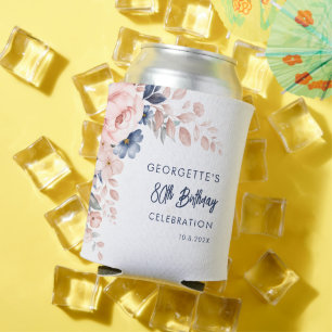 Rafraîchisseur Pour Canette Pink Floral 80e anniversaire Script