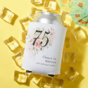 Rafraîchisseur Pour Canette Pink Floral Botanical Foliage 75e fête d'anniversa