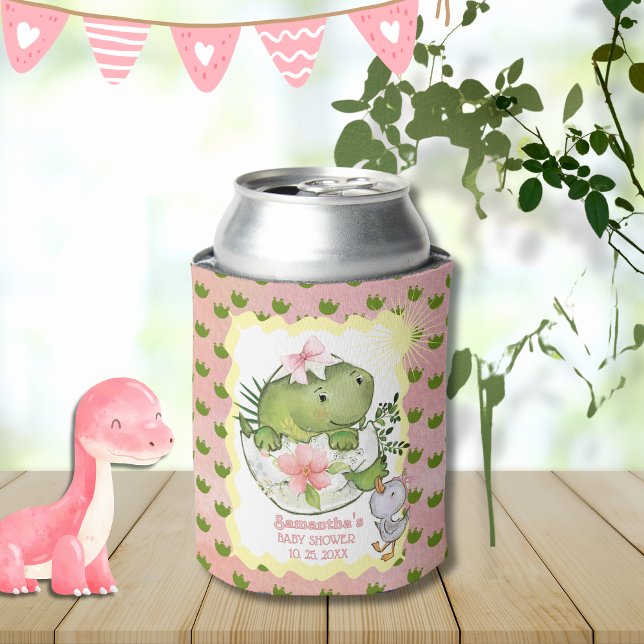 Rafraîchisseur Pour Canette Pink Hatching Dino Baby Shower Can Cooler  (Pink Hatching Dino Baby Shower Can Cooler )