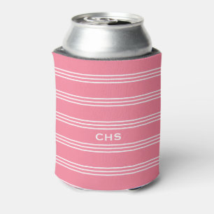 Rafraîchisseur Pour Canette Pink Stripes monogramme personnalisé peut refroidi