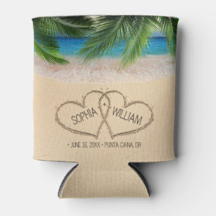 Rafraîchisseur Pour Canette Plage Coeurs de sable Palm Mariage Tropical