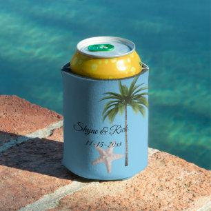 Rafraîchisseur Pour Canette Plage moderne Mariage Turquoise Bleu Réception Fav