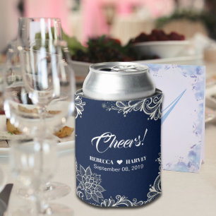 Rafraîchisseur Pour Canette plage nautique blanc dentelle marine bleu mariage