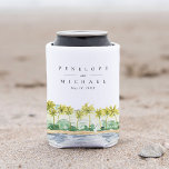 Rafraîchisseur Pour Canette Plage Palm Trees Tropical Watercolor Mariage<br><div class="desc">Playful et chic,  ces mariage peuvent rafraîchir présentent une typographie élégante au-dessus d'une belle aquarelle peinte de palmiers tropicaux le long de la plage. Peinture inspirée du littoral de Père Noël Barbara. Suite de mariage complète correspondante disponible.</div>