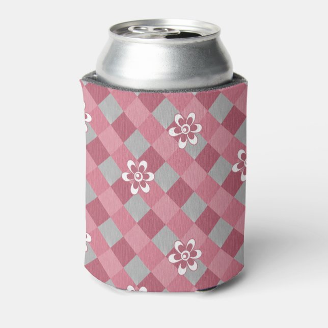 Rafraîchisseur Pour Canette Plaid gris et rose avec fleurs camomilaires (Can Dos)