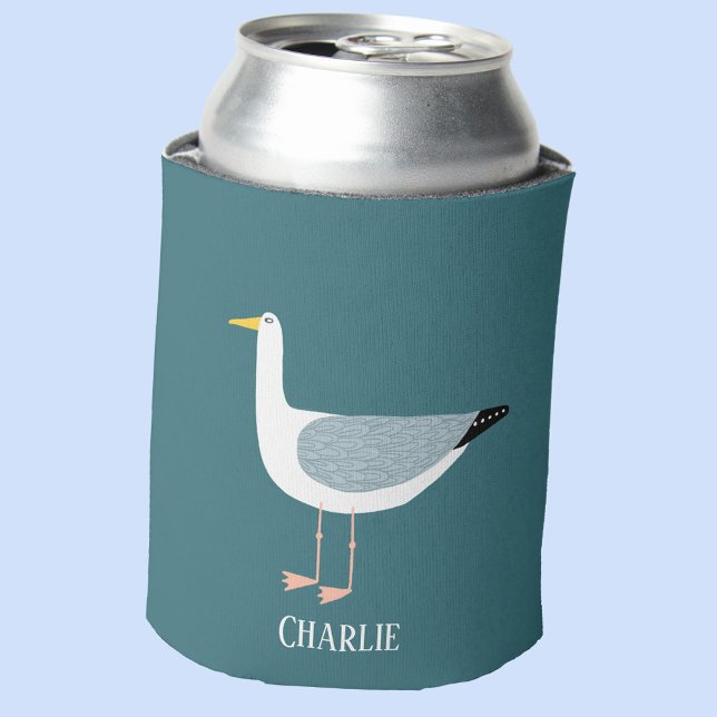 Rafraîchisseur Pour Canette Plaisir Seagull personnalisé (Personalized name seagull teal green can cooler)