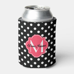 Rafraîchisseur Pour Canette Pois noirs et blancs au monogramme rose