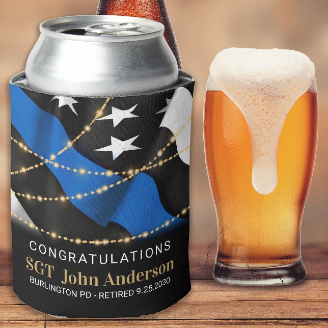 Rafraîchisseur Pour Canette Police Retraite Party Gold mince ligne bleue (Créateur téléchargé)