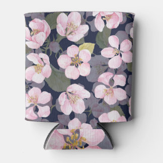 Rafraîchisseur Pour Canette Pomme en fleurs : Aquarelle bleu foncé