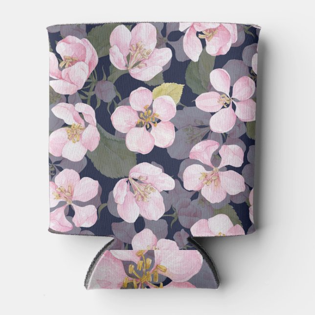 Rafraîchisseur Pour Canette Pomme en fleurs : Aquarelle bleu foncé (Devant)