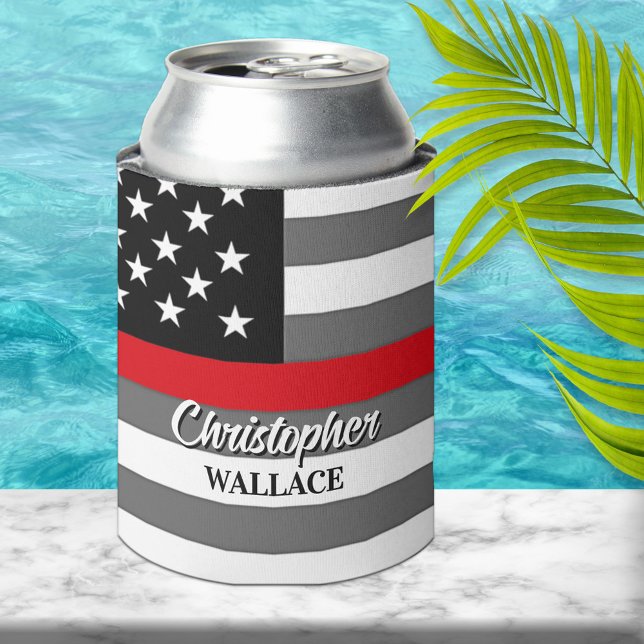 Rafraîchisseur Pour Canette Pompier personnalisé Mince ligne rouge personnalis (Créateur téléchargé)