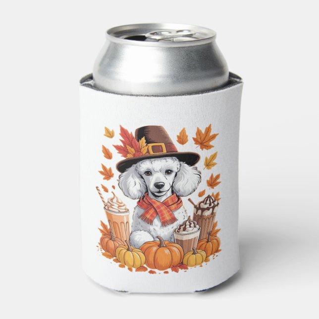 Rafraîchisseur Pour Canette Poodle Thanksgiving Drinks Coffee Fall Leaves Pump (Can devant)