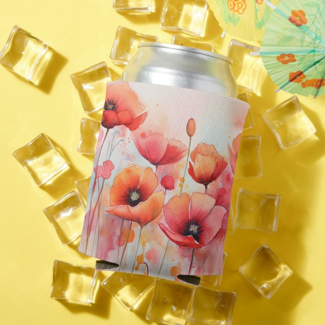 Rafraîchisseur Pour Canette Poppies d'aquarelle rouge dans un champ (Été in situ)