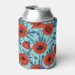 Rafraîchisseur Pour Canette Poppies, rouge et bleu sur le bleu de la piscine