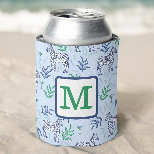 Rafraîchisseur Pour Canette Preppy Navy Zebra Martinis Blue Monogram (Créateur téléchargé)