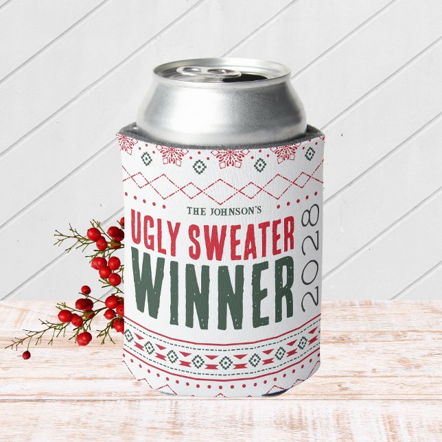 Rafraîchisseur Pour Canette Prix du gagnant du concours de pull moche (Ugly Christmas Sweater Holiday Competition Contest Prize Can Cooler for the Winner )