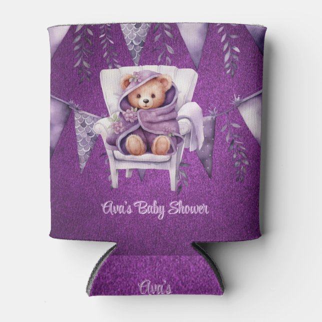 Rafraîchisseur Pour Canette Purple Adorable Teddy Bear Baby shower fille (Devant)