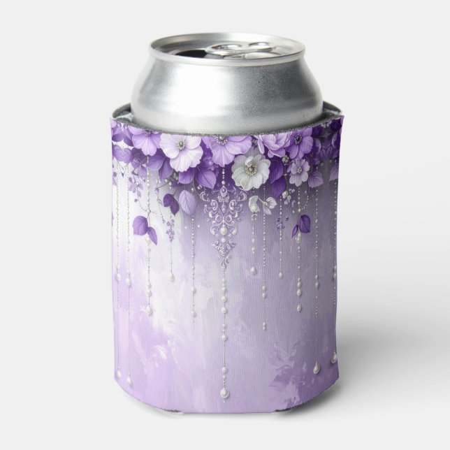 Rafraîchisseur Pour Canette Purple Flowers with Dangling Pearls Can Cooler (Can devant)