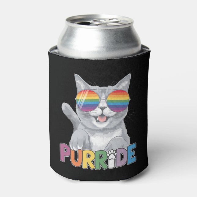 Rafraîchisseur Pour Canette Purride Chat Lunettes de soleil Gay pride Rainbow  (Can devant)
