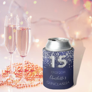 Rafraîchisseur Pour Canette Quinceanera marine bleu argent nom de poussière de
