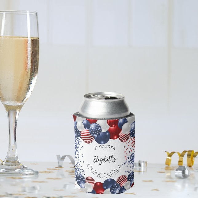 Rafraîchisseur Pour Canette Quinceanera patriotique USA rouge blanc bleu drape (Créateur téléchargé)