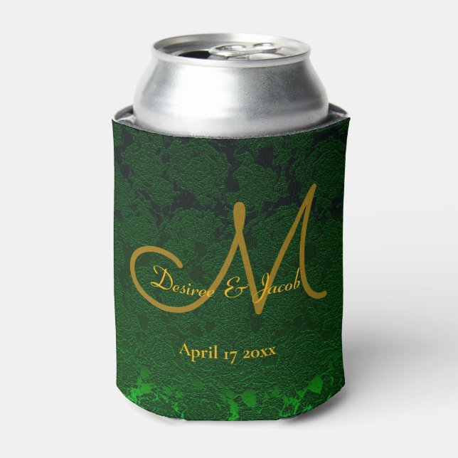 Rafraîchisseur Pour Canette Réception de mariage Monogram Hunter Green Gold (Can devant)
