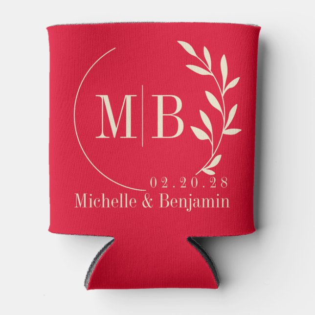 Rafraîchisseur Pour Canette Récolte de cerises Monogramme de mariage à feuille (Devant)