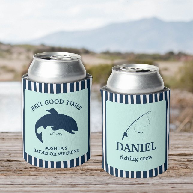 Rafraîchisseur Pour Canette Reel Good Times Fishing Bachelor Party (He’s Been Hooked Fishing Bachelor Party Favor Beer Bottle Label)