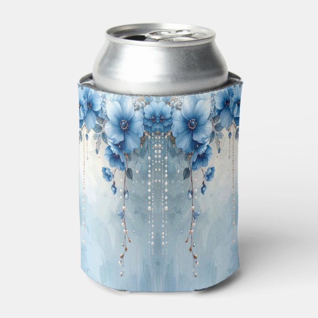 Rafraîchisseur Pour Canette Refroidisseur de canette Fleurs bleues et perles (Can devant)