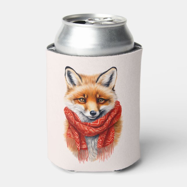 Rafraîchisseur Pour Canette Renard mignon avec une écharpe rouge Image d'autom (Can devant)