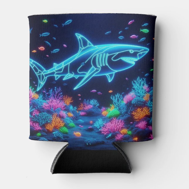 Rafraîchisseur Pour Canette Requin néon coloré (Devant)