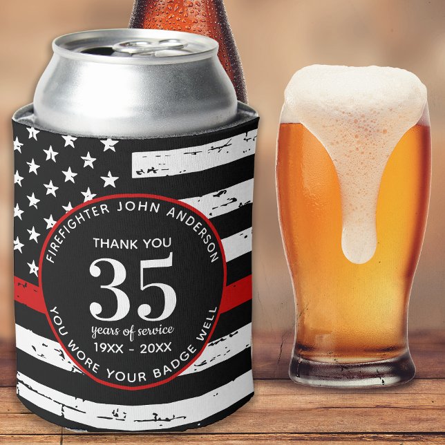Rafraîchisseur Pour Canette Retraite de pompier Personnalisée Mince Ligne roug (Créateur téléchargé)