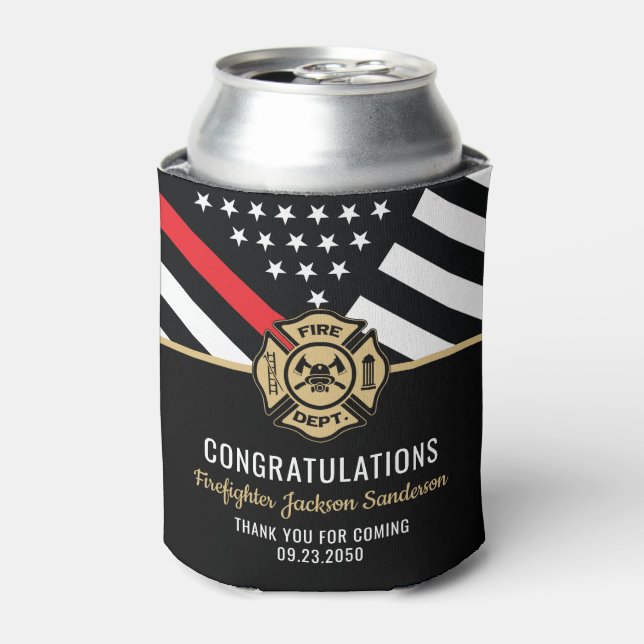 Rafraîchisseur Pour Canette Retraite des pompiers Légères Félicats du drapeau  (Can devant)