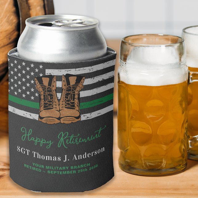 Rafraîchisseur Pour Canette Retraite militaire Cuir mince Ligne verte Armée (Créateur téléchargé)