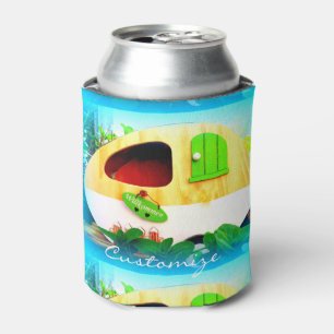 Rafraîchisseur Pour Canette Rétro bleu vintage customisé de campeur