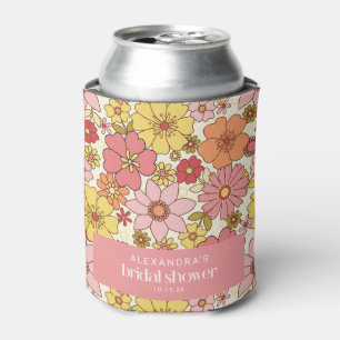 Rafraîchisseur Pour Canette Rétro Boho Rose Jaune Floral Mariage Personnalisé
