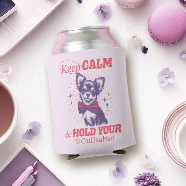 Rafraîchisseur Pour Canette Retro Bowtie Chihuahua Graphisme - Conserver la ci (This funny design uses retro fonts and vintage-style graphics in bright pink typography.)