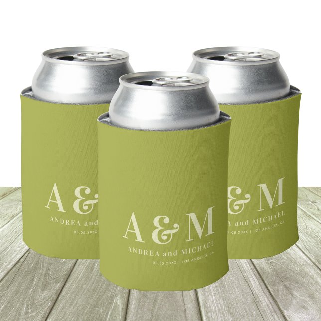 Rafraîchisseur Pour Canette Retro Green & Ivory Monogram Wedding Can Cooler (Créateur téléchargé)