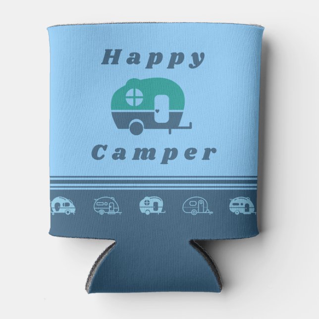 Rafraîchisseur Pour Canette Retro Happy Camper Can Cooler en bleu et Turquoise (Devant)