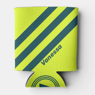 Rafraîchisseur Pour Canette Rétro HI VIS Jaune Trois Bandes avec Nom