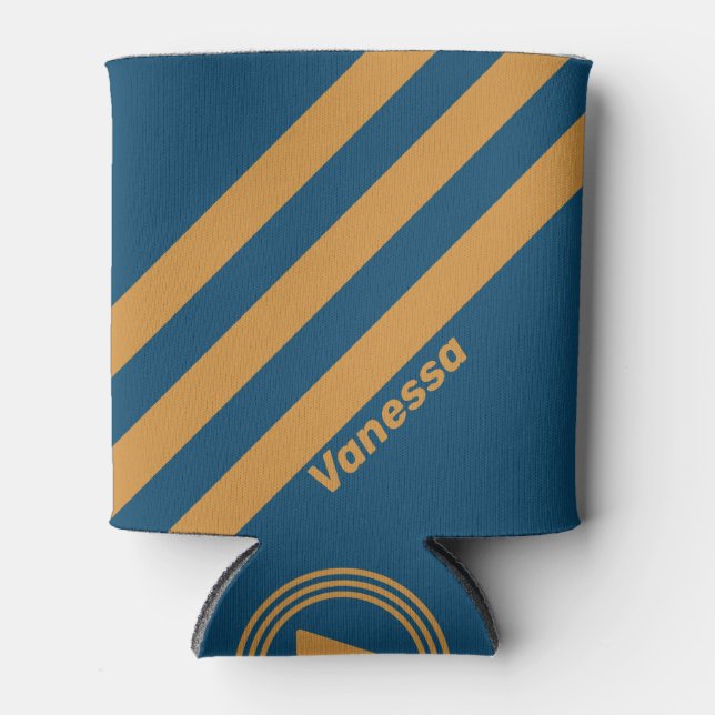 Rafraîchisseur Pour Canette Retro Royal Gold Trois bandes avec nom (Devant)