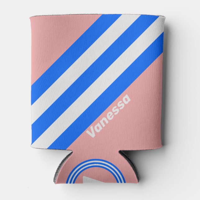 Rafraîchisseur Pour Canette Retro Sea Kiss Stripes with Name (Devant)