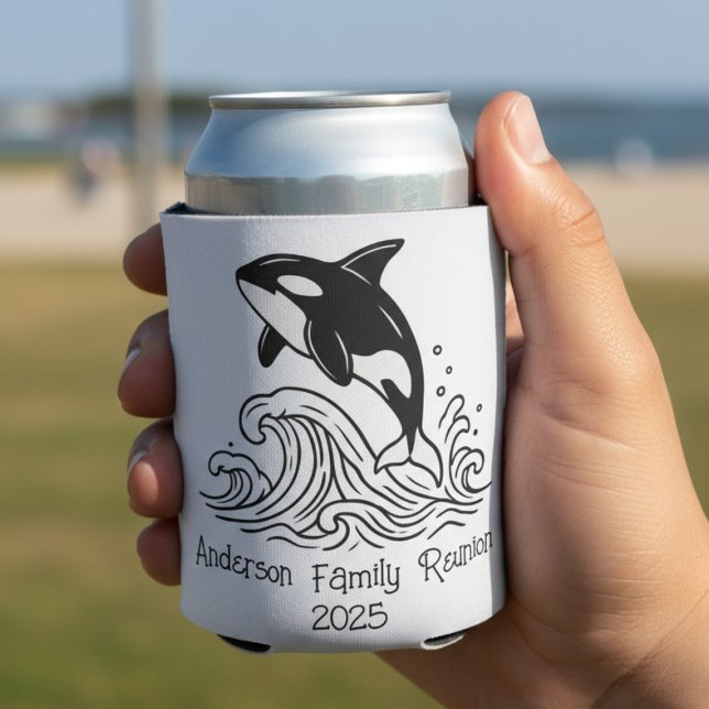 Rafraîchisseur Pour Canette Réunion familiale minimaliste (Minimalist Family Reunion can cooler with whale design)