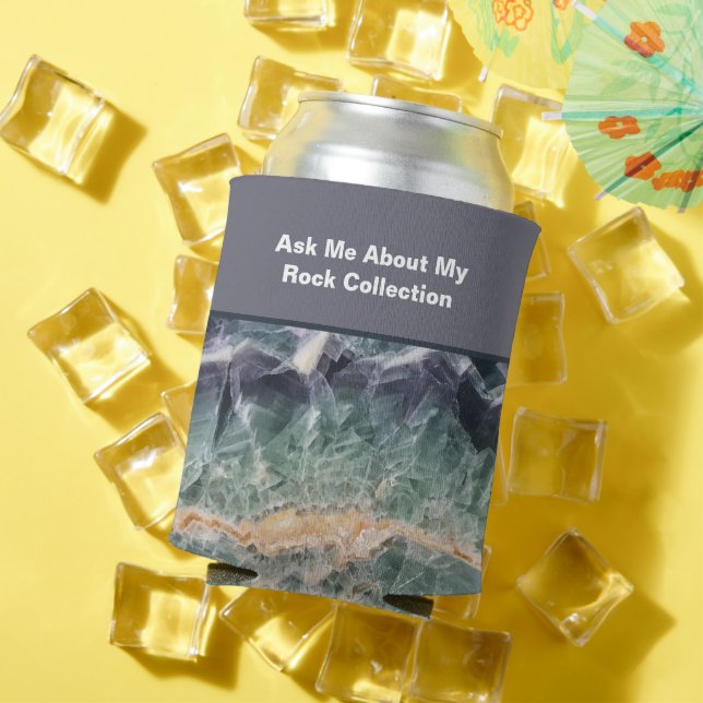 Rafraîchisseur Pour Canette Rock Collector Humour violet vert pierre polie (Été in situ)