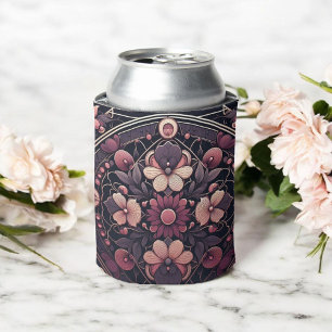 Rafraîchisseur Pour Canette Romance foncée Bourgogne Art Déco Floral Été