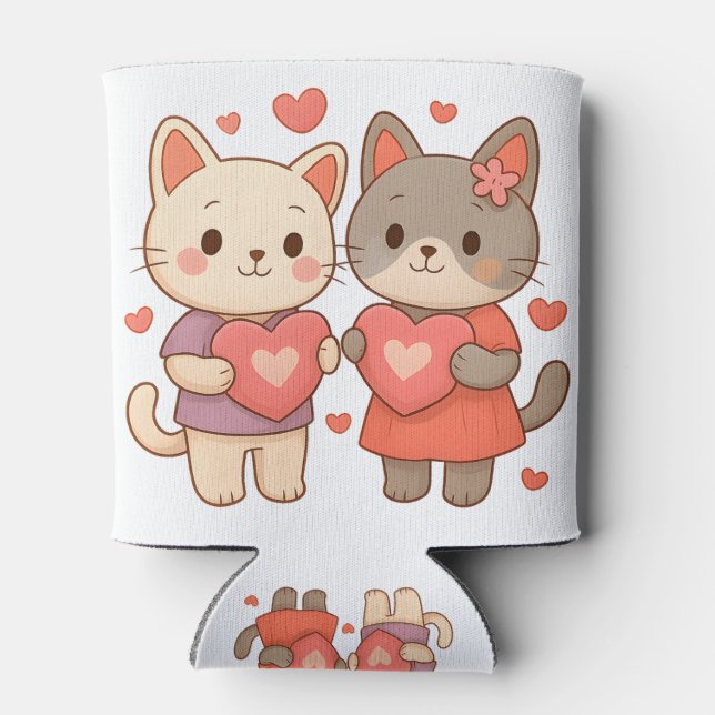 Rafraîchisseur Pour Canette Romantic Cats Heart Can Cooler (Dos)