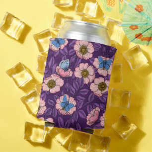 Rafraîchisseur Pour Canette Rose de chien et papillons en rose et violet