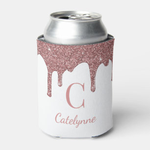 Rafraîchisseur Pour Canette Rose Gold Luxe Paillettes Gouttes de Glitter Monog